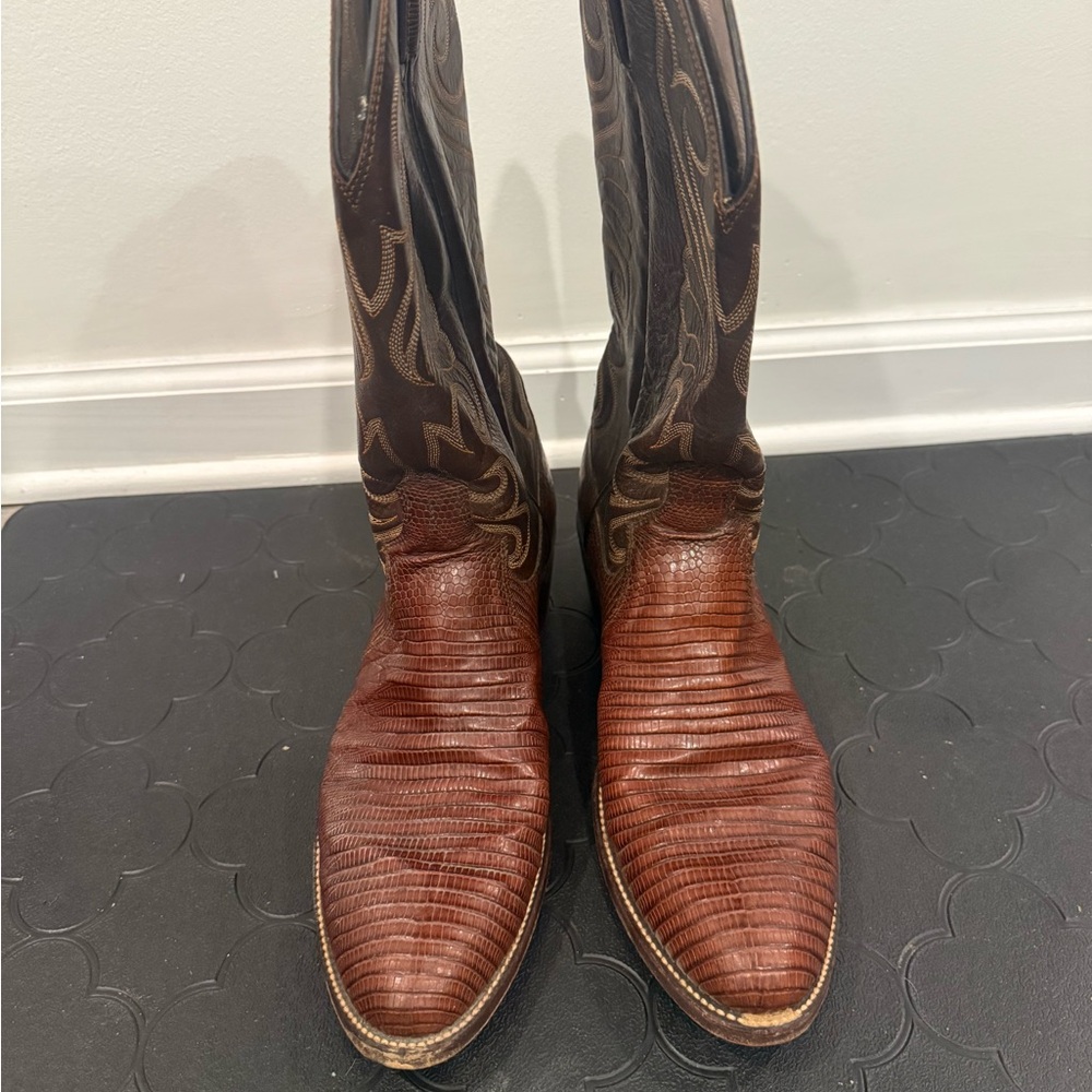 Dan Post Two-Tone Brown Lizard-Textured Western Boots